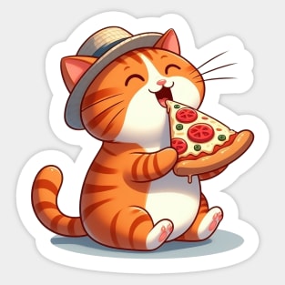 cute cat fat eat pizza slice cartoon illustration Sticker